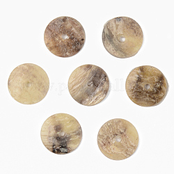 Natural Akoya Shell Beads, Mother of Pearl Shell Beads, Flat Round, Camel, 12x1mm, Hole: 1.4mm
