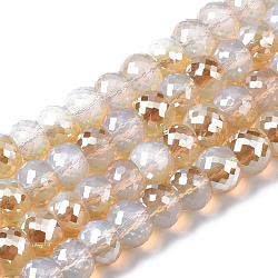 Chapelets de perles en verre transparente  , facette, ronde, blanc crème, 8x6mm, Trou: 1.2mm, Environ 80 pcs/chapelet, 18.66 pouce (47.4 cm)