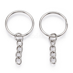 Porte-clés fendus en fer avec chaîne, accessoires du trousseau, platine, 52.5mm, fermoir: 25x2 mm