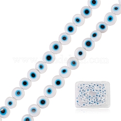 Fait à la main mauvais œil au chalumeau perles rondes plates, blanc, 6x3mm, Trou: 1mm, Environ 65 pcs/chapelet, 14'' (35.56 cm), 2 brins / boîte