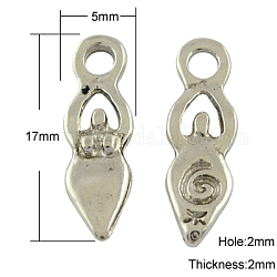 Tibetan Style Pendants, Lead Free & Cadmium Free & Nickel Free, Goddess, Antique Silver, 17x5x2mm, Hole: 2mm