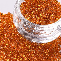 12/0 Perlas de semillas de vidrio, plata forrada agujero redondo, redondo, rojo naranja, 2mm, agujero: 1 mm, aproximadamente 30000 cuentas / libra