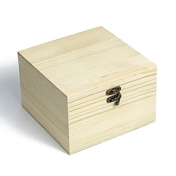 Незаконченный деревянный ящик для хранения, подарочная коробка из натуральной сосны, с железной застежкой в стиле ретро, квадратный, светло-желтый, 17x17x11.2 см