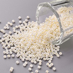 11/0 Grade A Ceylon Glass Seed Beads, Round, Snow, 2.3x1.5mm, Hole: 1mm, about 5300pcs/50g