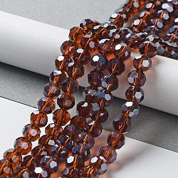 Fili di perle di vetro placcato, lustro di perla placcato, sfaccettato (32 sfaccettatura), tondo, sienna, 8x7mm