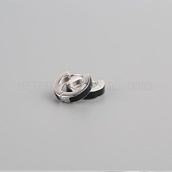 Orecchini con cerchio in argento sterling, con smalto, anello, grandi dimensioni, nero, argento