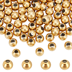Dicosmetic 100 pièce de perles rondes lisses dorées, perles rondes plaquées sous vide de 8 mm, perles d'espacement amples, rondelles, perles en vrac en acier inoxydable, perles à plus grand trou pour la fabrication de bijoux, les travaux manuels, Trou: 3mm