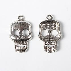 Alloy Pendant, for Halloween, Lead Free and Cadmium Free, Skull, Antique Silver, 24x13.5x4.5mm, Hole: 2mm