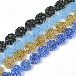 Chapelets de perles en verre de millefiori manuelles, ovale, couleur mixte, 12.5~15x11~13x4.5~5mm, Trou: 1.2mm, Environ 31~36 pcs/chapelet, 17.91 pouce ~ 18.23 pouces