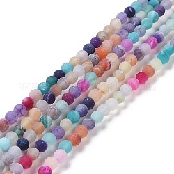 Chapelets de perle en agate naturelle patinée, teinte, mat, ronde, couleur mixte, 4mm, Trou: 1mm, Environ 97 pcs/chapelet, 15.1 pouce