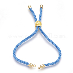 Fabrication de bracelet en corde de coton, avec les accessoires en laiton, plat et circulaire avec arbre de vie, véritable 18k plaqué or, Dodger bleu, 8-5/8 pouce (22 cm), Trou: 2mm