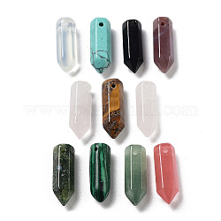 Pendenti a punta di gemme miste naturali e sintetiche, ciondoli a forma di proiettile sfaccettato, 19~20x7x6mm, Foro: 1.2 mm