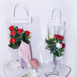 Sacchetto regalo in plastica bopp trasparente, con bastoncini e maniglia, sacchetti di imballaggio per fiori, borse riciclate, per nozze, per San Valentino, compleanno, doccia per bambini, chiaro, borsa: 45x25x0.01 cm, 10 pc / set, bastoncini: 20x6.1x0.02 cm, 20 pc / set, maniglia: 14x15~15.5 cm, 20 pc / set