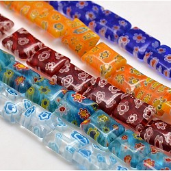 Rectangle Millefiori Glass Beads Strands, Mixed Color, 10x8x4mm, Hole: 1mm, about 40pcs/strand, 15.5inch