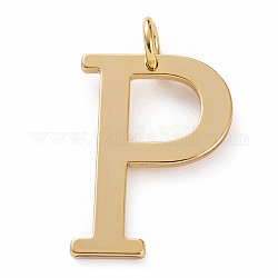 Pendentifs en laiton doré, Plaqué longue durée, lettre, letter.p, 27x18.5x1.5mm, Trou: 3.5mm