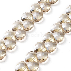 Fili di perle di vetro triangolari elettroplaccate, sfaccettato, placcato pera, chiffon al limone, 9x10x5mm, Foro: 1 mm, circa 100pcs/filo, 23.62'' (60 cm)