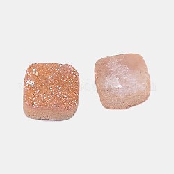 Electroplate druzy naturale cabochon di cristallo, quadrato, tinto, peachpuff, 14x14x4~8mm