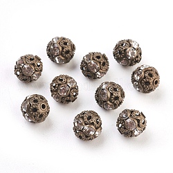 Abalorios de Diamante de imitación de latón, Grado A, sin níquel, color de metal bronce antiguo, redondo, cristal, 8mm, agujero: 1 mm