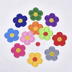 Компьютеризированная вышивка тканью утюжок на / шить на заплатках, аксессуары для костюма, аппликация, цветок, разноцветные, 51x53x1.5 мм, около 12 цветов, 1color / 10pcs, 120 шт / пакет