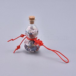 Прозрачное стекло желая бутылка кулон украшение, с натуральной каменной крошкой внутри, пробка, китайский узел нейлоновый шнур и стеклянные бусины, Горлянка, 105~115 мм