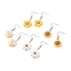 Boucle d'oreille pendante à breloques en résine de tournesol, boucles d'oreilles pendantes de plantes pour femmes, couleur mixte, 43~46mm, pin: 0.5 mm