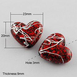 Drawbench Acrylic Heart Beads, Spray Painted, Dark Red, 20x23x9mm, Hole: 3mm