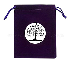 Rectangle Velvet Jewelry Storage Pouches, Tree of Life Printed Drawstring Bags, Black, 15x12cm