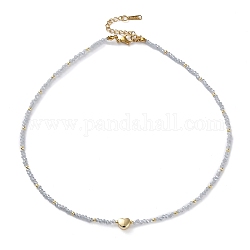 201 collana con pendente a cuore in acciaio inossidabile con perla di vetro, grigio chiaro, 16.14 pollice (41 cm)
