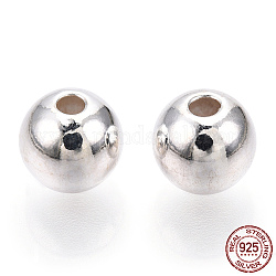 Perles 925 en argent sterling, ronde, couleur d'argent, 7x6.5mm, Trou: 1.8mm