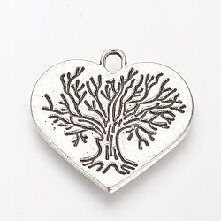 Tibetan Style Alloy Pendants, Heart with Tree, Cadmium Free & Lead Free, Antique Silver, 23x23.5x1.5mm, Hole: 2mm, about 450pcs/1000g