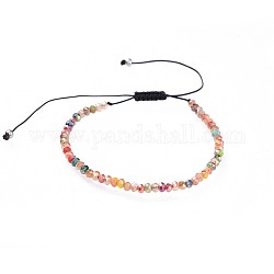 Adjustable Electroplate Glass Braided Bead Bracelets, with Nylon Thread and 304 Stainless Steel Spacer Beads, Colorful, 1-5/8 inch~3 inch(4.1~7.8cm)