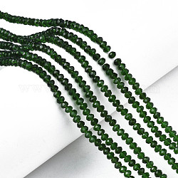 Glass Beads Strands, Faceted, Rondelle, Dark Green, 3.5x3mm, Hole: 0.4mm, about 123~127pcs/strand, 13.78 inch~14.17 inch(35~36cm)