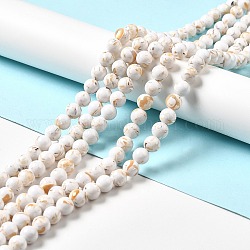 Perles de turquoise synthétique et coquillage assemblées, teinte, ronde, blanc crème, 4mm, Trou: 0.6mm, Environ 92 pcs/chapelet, 15.55'' (39.5 cm)