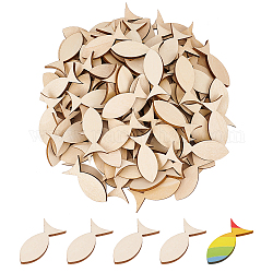 BENECREAT 120Pcs Unfinished Wooded Fish Sheets, Cutouts, Blanched Almond, 39.5x19x2.5mm