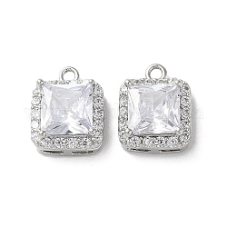 Brass Micro Pave Cubic Zirconia Charms, Square Charm, Platinum, 10.5x8.5x5mm, Hole: 1.3mm