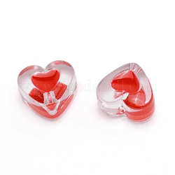 Прозрачные прозрачные эмалевые акриловые бусины, сердце, красные, 15x17x11 мм, отверстие : 2 мм