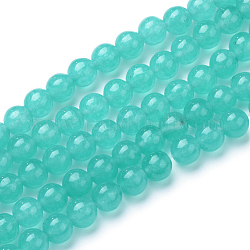 Natural White Jade Bead Strands, Dyed, Round, Light Sea Green, 6mm, Hole: 1mm, about 66pcs/strand, 15.7 inch
