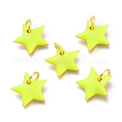 Латунные подвески, с эмалью и кольцами для прыжков, звезда, реальный 18k позолоченный, желтые, 15x16x3 мм, отверстие : 5 мм