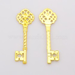 Schlüssel tibetischer Stil Anhänger Fassungen für Strasssteine, cadmiumfrei und bleifrei, golden, 68x20.5x3 mm, Bohrung: 1 mm