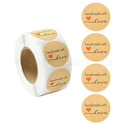 1 Inch Handmade with Love Sticker Rolls, Self-Adhesive Kraft Paper Gift Tag Stickers, Adhesive Labels, for Festival, Christmas, Holiday Presents, Navajo White, Sticker: 25mm, 500pcs/roll