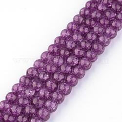 Granos de cuarzo crujido sintético hebras, redondo, teñido, púrpura, 6mm, agujero: 1 mm, aproximamente 66 pcs / cadena, 15.7 pulgada