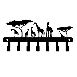 Perchas de gancho montadas en la pared de hierro, estante organizador decorativo con 7 ganchos, para bolso ropa llavero bufanda colgante titular, patrón de jirafa, negro, 5-7/8x13 pulgada (15x33 cm)