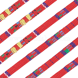 Cordón de poliéster de estilo étnico, cuerda trenzada boho, piso, rojo, 5x1mm, aproximamente 10 yardas / rodillo