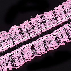 Borde de encaje de organza, cinta plisada / doble volante, color de rosa caliente, 23~28mm, 50 m / paquete