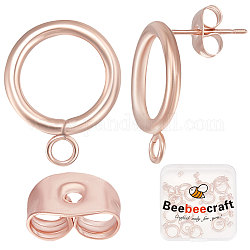 Beebeecraft 1 boîte de 20 pièces de boucles d'oreilles circulaires en acier inoxydable plaqué or rose, boucles d'oreilles rondes creuses avec boucle et 20 poussoirs d'oreilles en laiton pour la fabrication de bijoux pour femmes