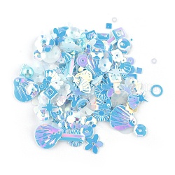 Kunststoffperlen pailletten, Pailletten-Perlen, Mischformen, Blau, 4~19x4~13x0.1 mm, Bohrung: 1~3.9 mm