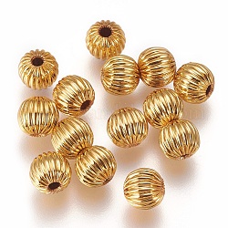 Perlas de latón corrugado, redondo, Plateado de larga duración, dorado, 6x5.5mm, agujero: 1.5 mm