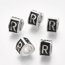 Perles européennes en alliage, Style émail, Perles avec un grand trou   , triangle avec lettre, platine, noir, letter.r, 9.5x9x6.5mm, Trou: 5mm