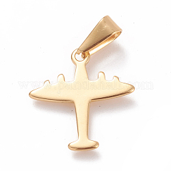 304 Stainless Steel Pendants, Large Hole Pendants, Airplane, Golden, 20.5x19.5x1mm, Hole: 8x3mm
