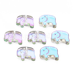 Galvanisieren transparente Glasperlen, halb plattiert, Elefant, Violett, 10x13x3.5 mm, Bohrung: 1 mm